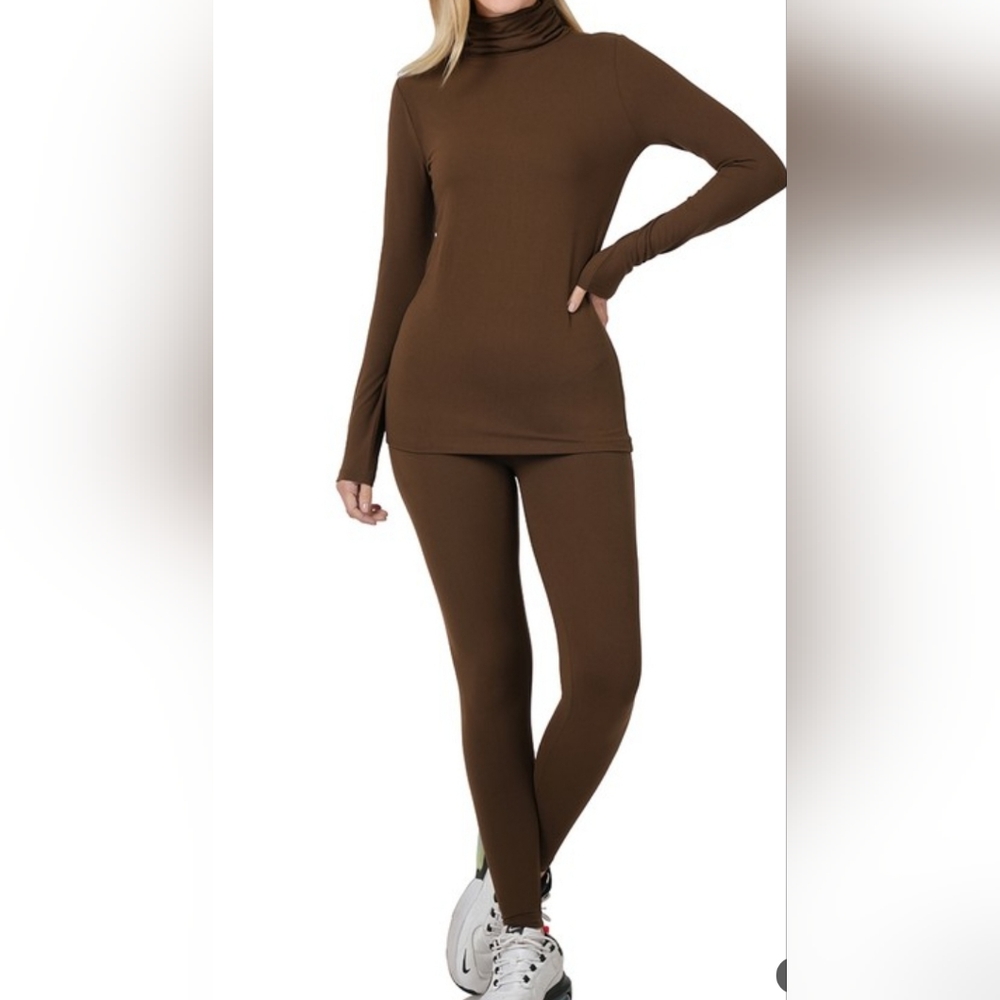 Zenana Brown Micro Fiber Turtleneck & Leggings Set